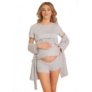 Комплект для вагітних і годуючих (Укорочений халат, футболка, шорти) Рита Сірий